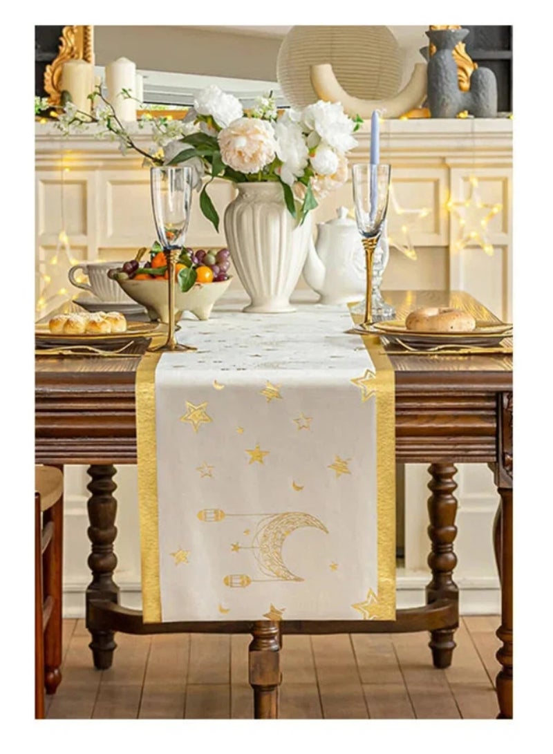 FridayIn 1 PCS Gold Moon and Star Table Runner Suitable for Ramadan al-Adha Home Décor and Parties  180*36 CM - Image 3