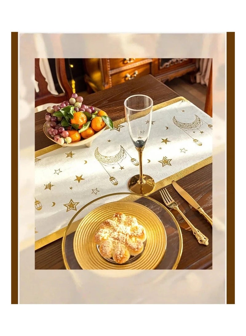 FridayIn 1 PCS Gold Moon and Star Table Runner Suitable for Ramadan al-Adha Home Décor and Parties  180*36 CM - Image 5