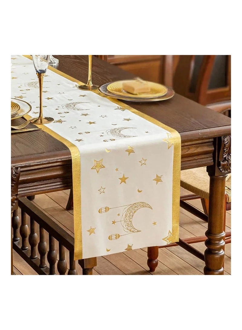 FridayIn 1 PCS Gold Moon and Star Table Runner Suitable for Ramadan al-Adha Home Décor and Parties  180*36 CM - Image 1