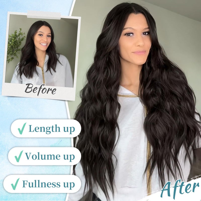 KooKaStyle Clip in Synthetic Hair Extensions Long Wavy 4PCS Thick Hairpieces Dark Brown 6# Fiber Double Weft Natural Hair Extensions 24 Inch for Women - Image 4