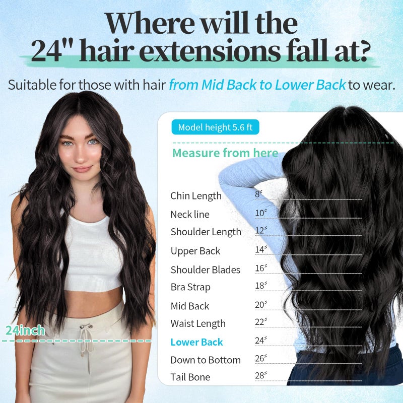KooKaStyle Clip in Synthetic Hair Extensions Long Wavy 4PCS Thick Hairpieces Dark Brown 6# Fiber Double Weft Natural Hair Extensions 24 Inch for Women - Image 5