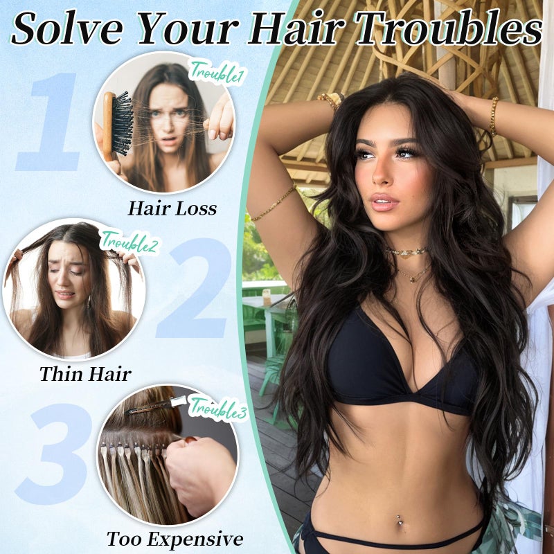 KooKaStyle Clip in Synthetic Hair Extensions Long Wavy 4PCS Thick Hairpieces Dark Brown 6# Fiber Double Weft Natural Hair Extensions 24 Inch for Women - Image 3