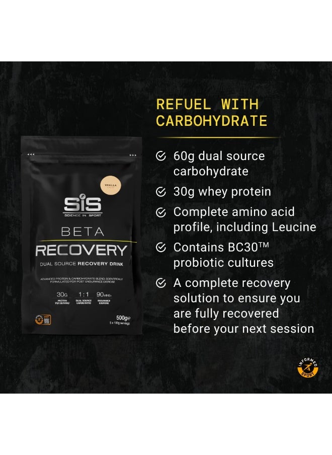 SIS BETA Recovery Dual Source Recovery Drink, advance protein & carbohydrate blend, scientifically formulated for post endurance excercise1:1 dual source carbs ratio, 90 mins endurance excercise | Vanilla Flavour, 30g Protein per Serving, 500g  - Image 3