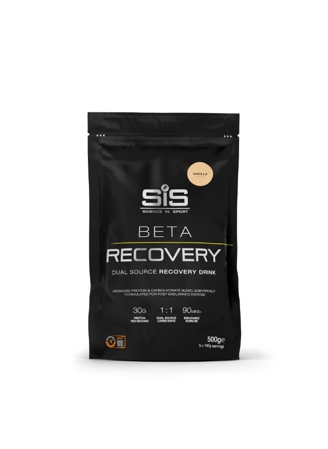 SIS BETA Recovery Dual Source Recovery Drink, advance protein & carbohydrate blend, scientifically formulated for post endurance excercise1:1 dual source carbs ratio, 90 mins endurance excercise | Vanilla Flavour, 30g Protein per Serving, 500g  - Image 1