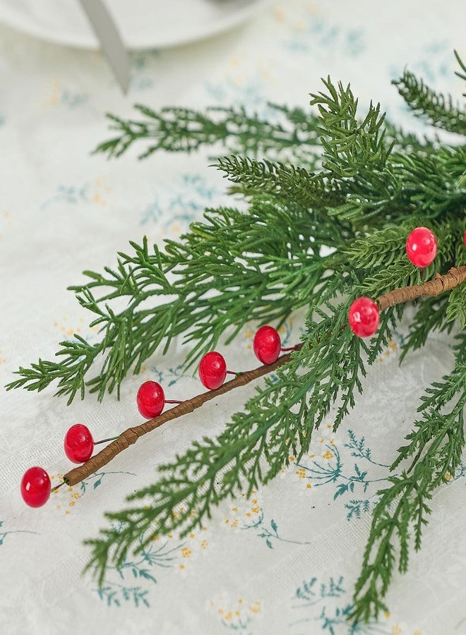 Heleze أغصان زينة عيد الميلاد من هيليز بطول 22.8 بوصة - أغصان صنوبر صناعية، أعواد صنوبر نورفولك من خشب الأرز والسرو الصناعي مع توت أحمر لتزيين المزهريات في عيد الميلاد، 3 قطع - Image 4