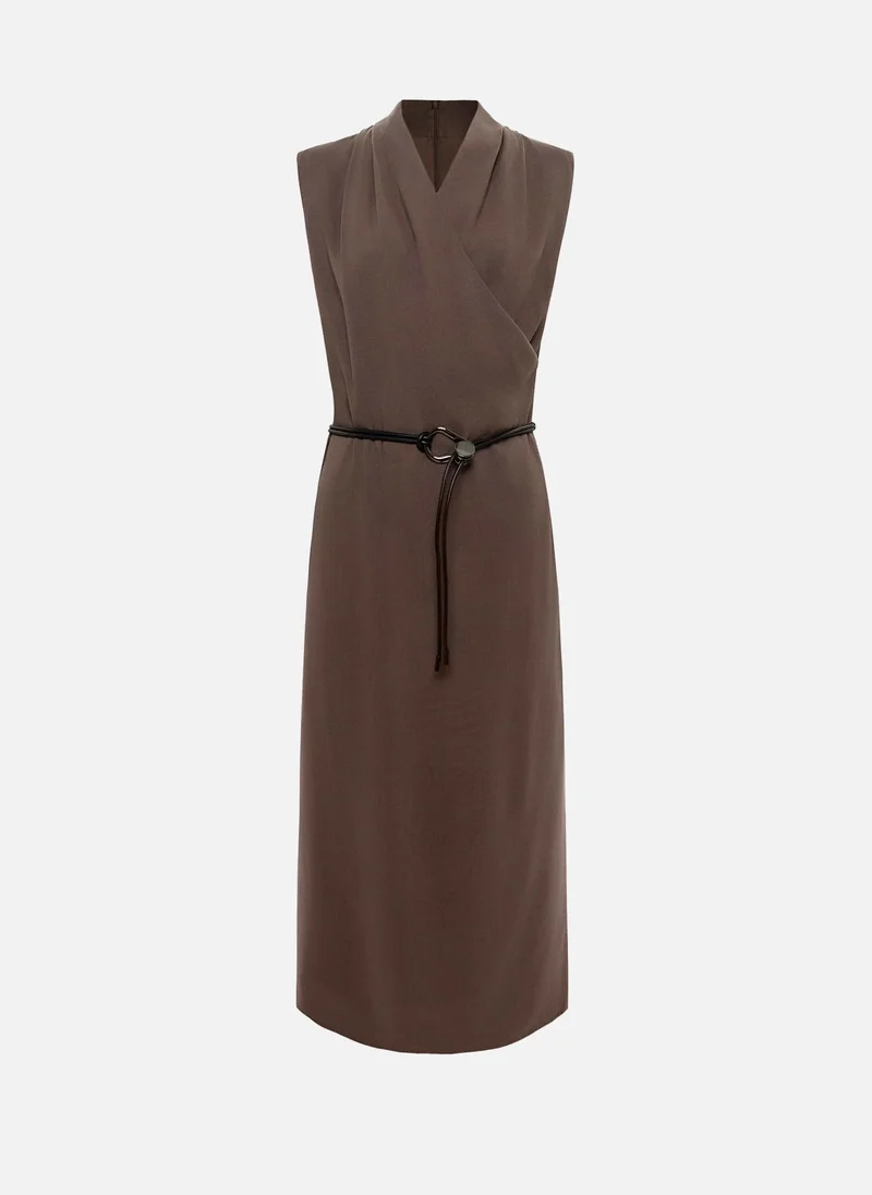 Lichi Lightweight midi dress with a wrap imitation and eco-leather belt