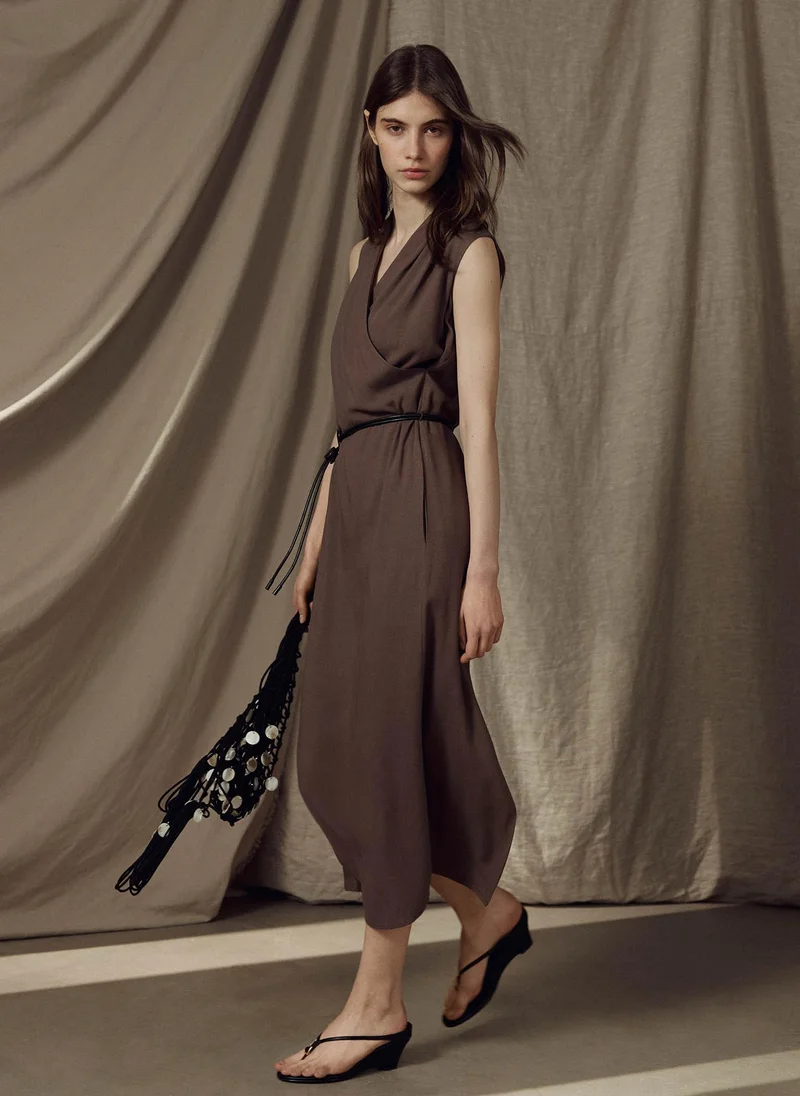 Lichi Lightweight midi dress with a wrap imitation and eco-leather belt