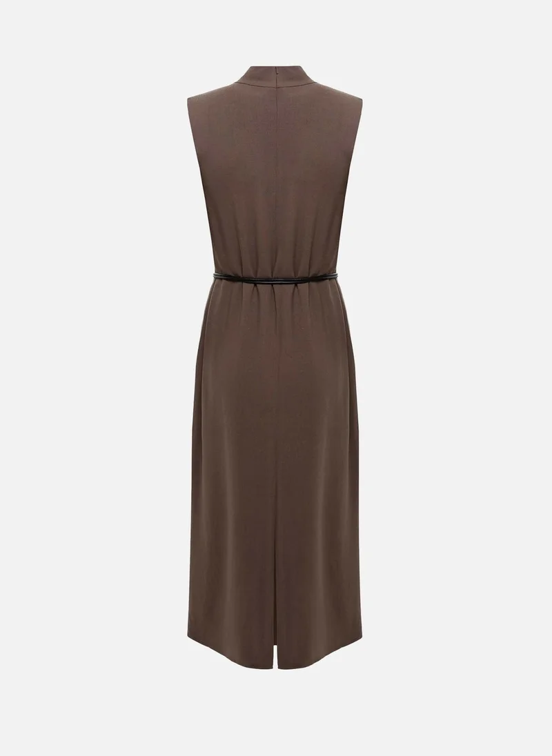 Lichi  Lightweight midi dress with a wrap imitation and eco-leather belt for Women | Best Price UAE