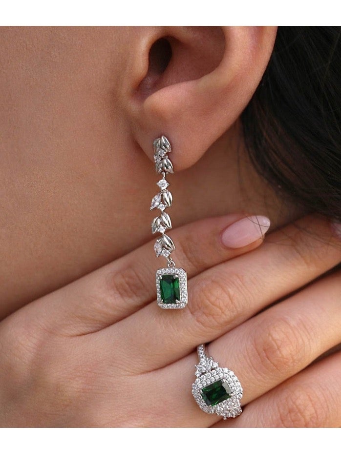 Platinum-Plated Natural 925 Sterling Silver Green Zirconia Ring