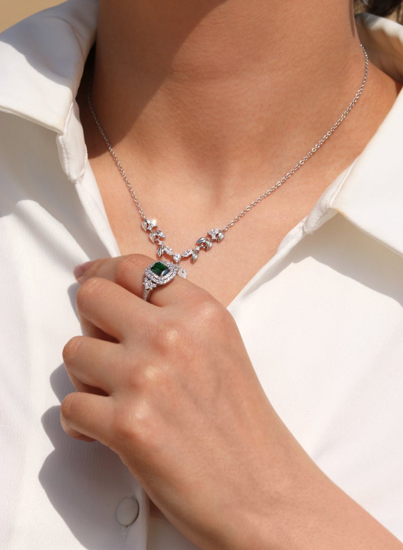 Platinum-Plated Natural 925 Sterling Silver Green Zirconia Ring