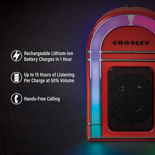 Crosley CR3046A-RE Mini Jukebox Portable Bluetooth Speaker with LED Lights and Microphone, Red - Image 2