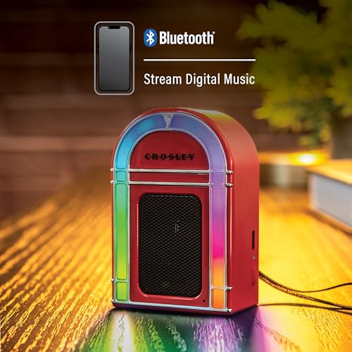 Crosley CR3046A-RE Mini Jukebox Portable Bluetooth Speaker with LED Lights and Microphone, Red - Image 4