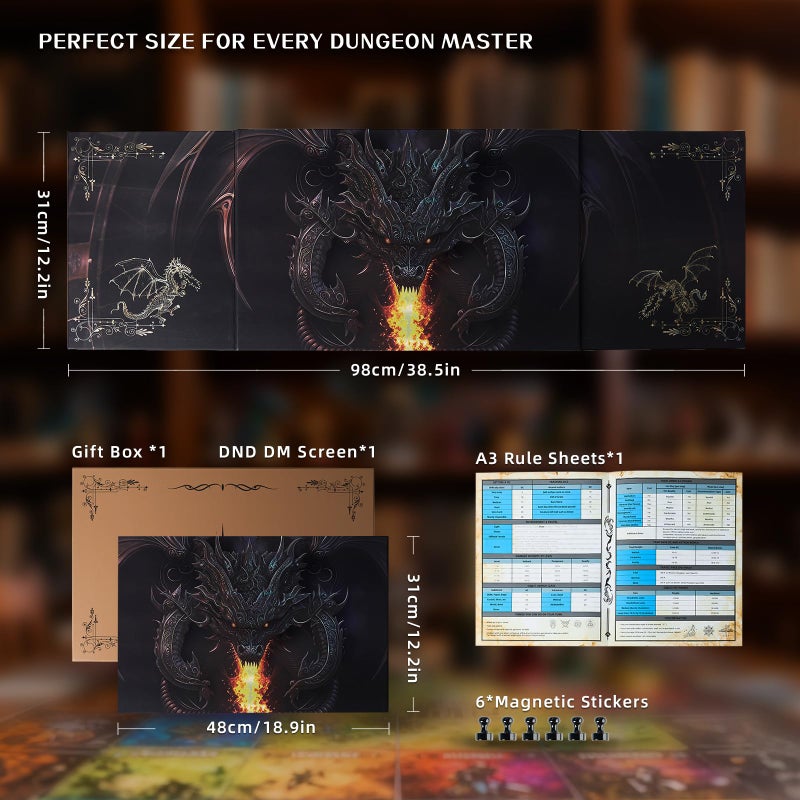 HNCCESG Fantasy RPG DM Screen 3D Embossed Dragon Design,Magnetic Foldable Game Master Screen for Tabletop Role-Playing Games,Premium Gift for RPG Storytellers and Gamers - Image 5