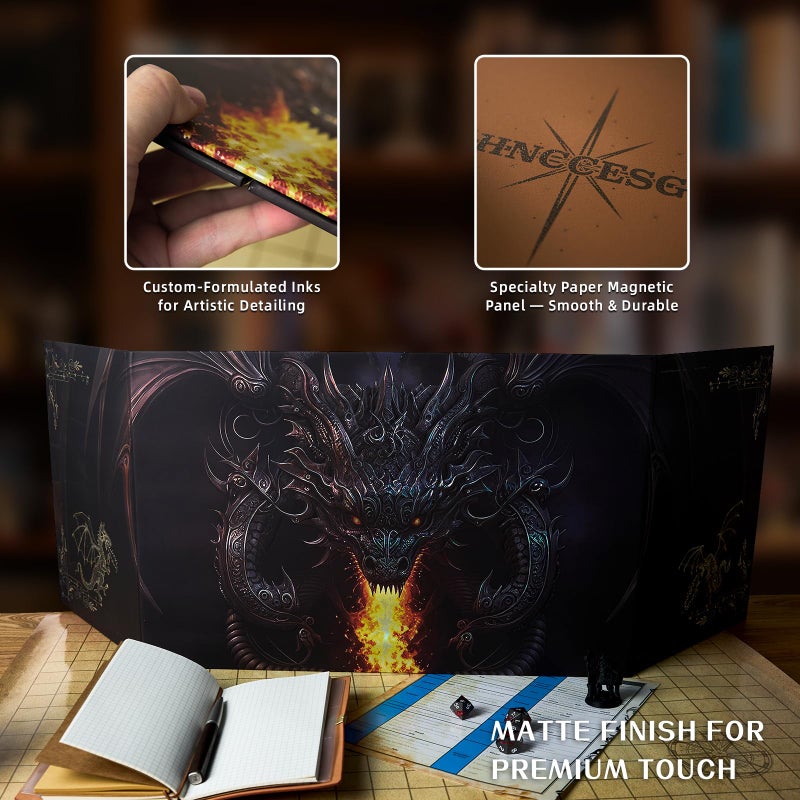 HNCCESG Fantasy RPG DM Screen 3D Embossed Dragon Design,Magnetic Foldable Game Master Screen for Tabletop Role-Playing Games,Premium Gift for RPG Storytellers and Gamers - Image 4