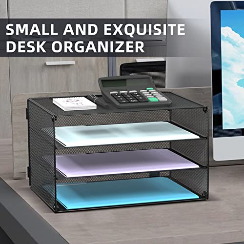 DALTACK 3 Tier Letter Tray Paper Organizer Mesh Metal Desk File Organizer for Home & Office, Black - Image 4