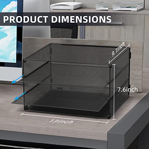 DALTACK 3 Tier Letter Tray Paper Organizer Mesh Metal Desk File Organizer for Home & Office, Black - Image 2