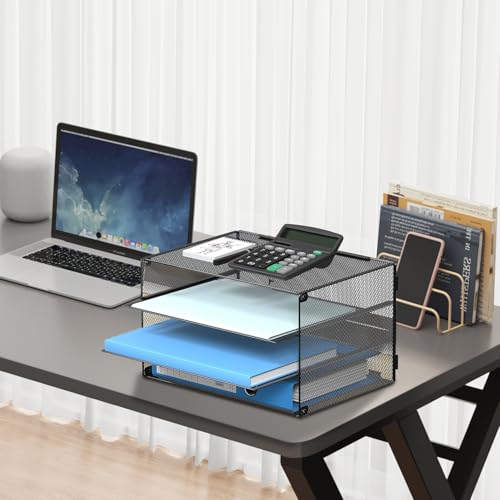 DALTACK 3 Tier Letter Tray Paper Organizer Mesh Metal Desk File Organizer for Home & Office, Black - Image 5