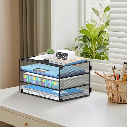 DALTACK 3 Tier Letter Tray Paper Organizer Mesh Metal Desk File Organizer for Home & Office, Black - Image 3