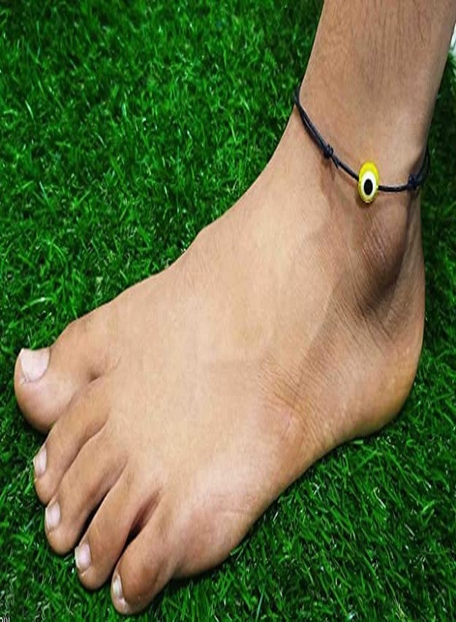 LIGAMENT Black Thread With Evil Eye Nazariya Anklet Adjustable For Girls Women Teenager (Yellow) - Image 3