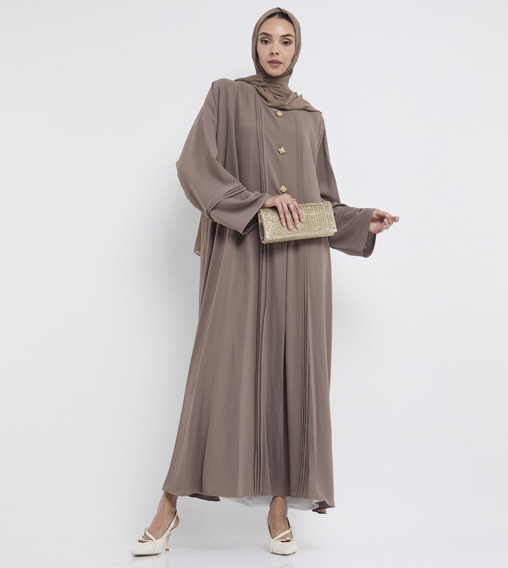 ROZA Elegant Umbrella Pleated Abaya with Graceful Brooch - Image 1