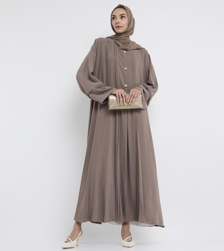 ROZA Elegant Umbrella Pleated Abaya with Graceful Brooch - Image 5