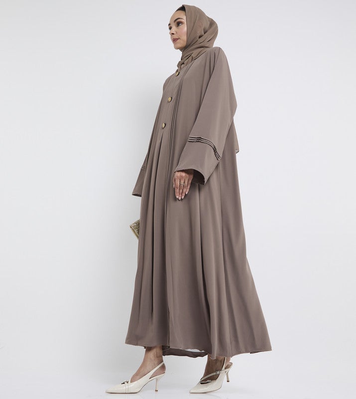 ROZA Elegant Umbrella Pleated Abaya with Graceful Brooch - Image 3