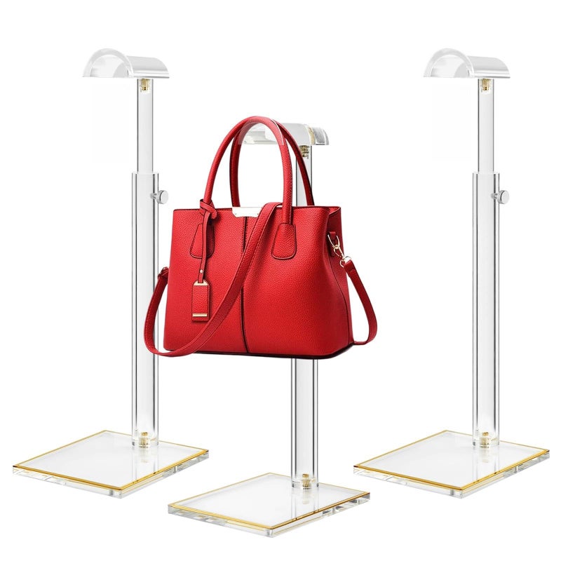 SHUNKAIZS Acrylic Purse Stands for Display, 3 Pack 14" to 24" Adjustable Height Clear Purse Holder Stand, Counter Bags Hanging Organizer Handbag Rack for Closet Retail Vendor Commercial Store - Image 1