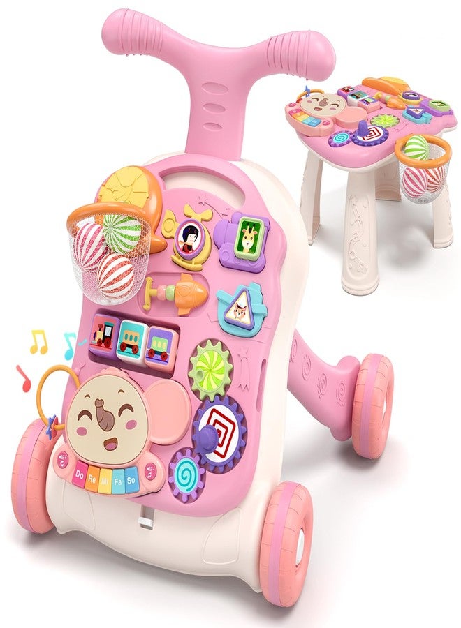 QDRAGON 3 in 1 Baby Walker and Activity Center for Girl, Learning to Walk, Sit to Stand, Early Educational Push Toys with Music Panel for Infant Toddler 12+ Months Pink - Image 1