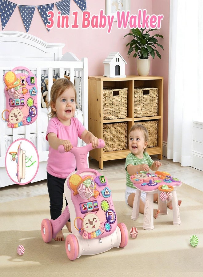 QDRAGON 3 in 1 Baby Walker and Activity Center for Girl, Learning to Walk, Sit to Stand, Early Educational Push Toys with Music Panel for Infant Toddler 12+ Months Pink - Image 3