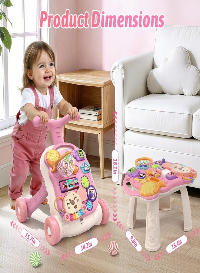 QDRAGON 3 in 1 Baby Walker and Activity Center for Girl, Learning to Walk, Sit to Stand, Early Educational Push Toys with Music Panel for Infant Toddler 12+ Months Pink - Image 2