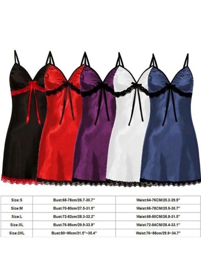 MARGOUN 3 Pack Women XXL Size Silk Nightwear Slip Dress Pajamas Robe Sleepdress Nightdress Deep V Neck Solid Color Satin Silk Lace Comfortable / Size(cm) XXL Bust: 80-90 Waist: 76-88  - Image 2