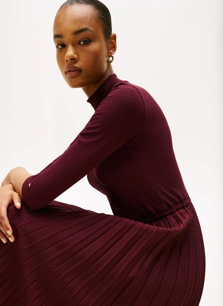 TOMMY HILFIGER Pleated Crew Neck Midi Dress