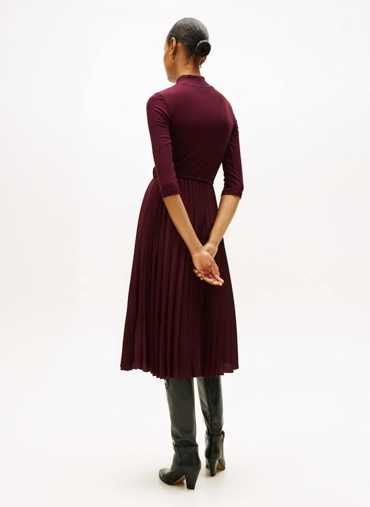 TOMMY HILFIGER Pleated Crew Neck Midi Dress