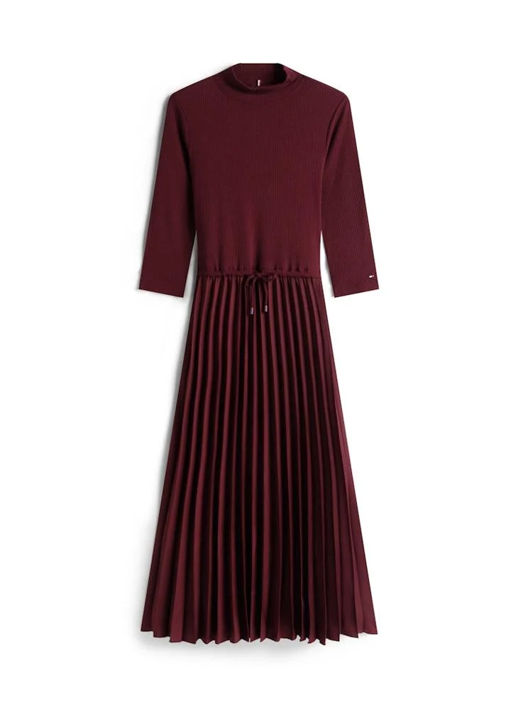 TOMMY HILFIGER Pleated Crew Neck Midi Dress