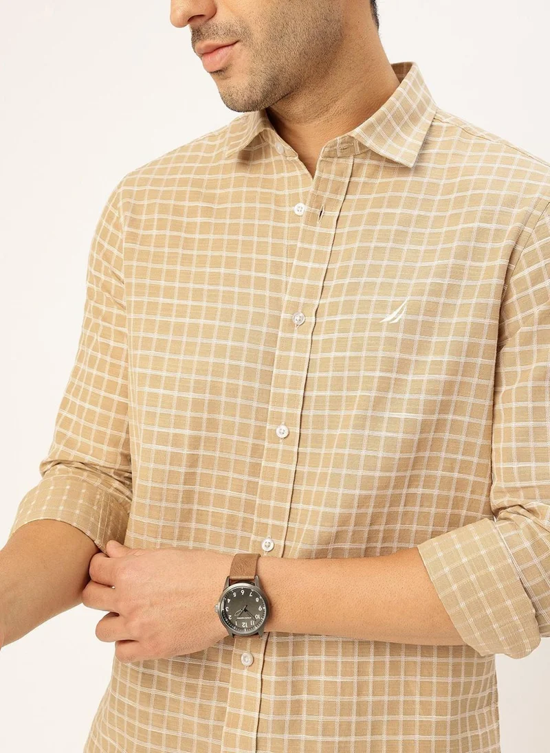 نوتيكا Men Beige Geometric Cotton Casual Shirt