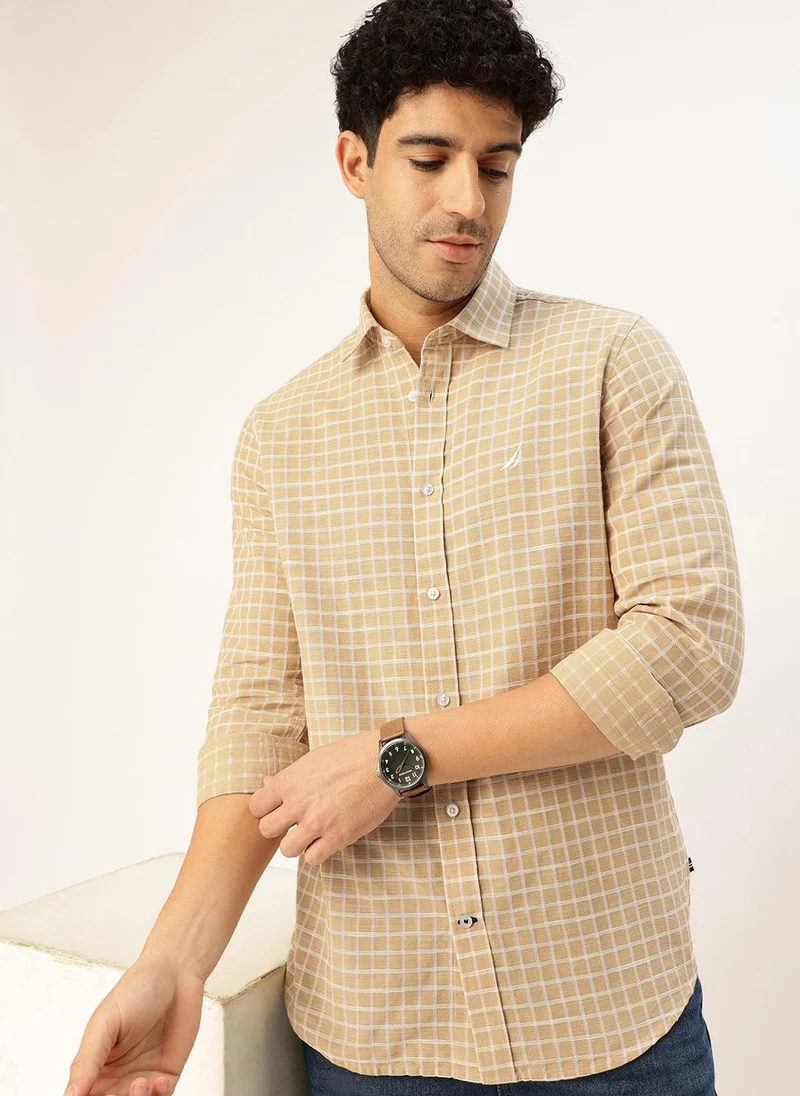 نوتيكا Men Beige Geometric Cotton Casual Shirt