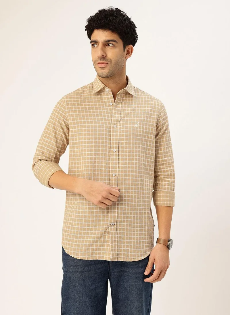 نوتيكا Men Beige Geometric Cotton Casual Shirt