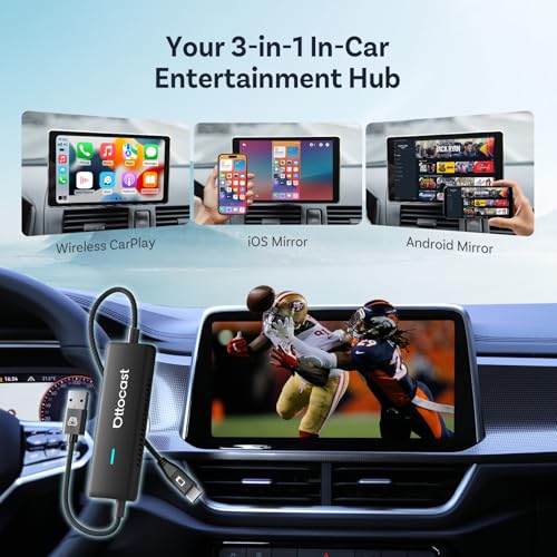OTTOCAST Mirror Touch 3 in 1 Screen Mirroring Adapter for Car with Wireless Carplay Adapter Watch Video on Car Screen from iPhone 15 Android Phone with DP for OEM Wired Carplay Cars 2016 - Image 3