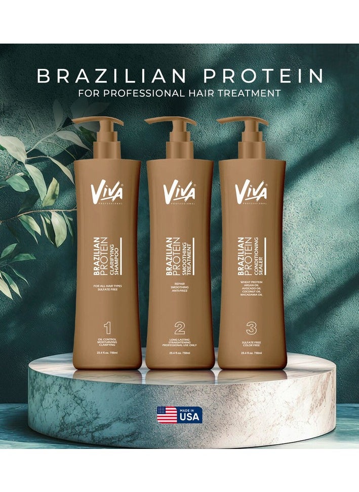 Viva - Viva Brazilian Protein Professional Hair Treatment Kit for Hair Straightening and Smoothening 3x750ml Made in USA Intense treatment for frizz-free & instant manageability. - Image 1