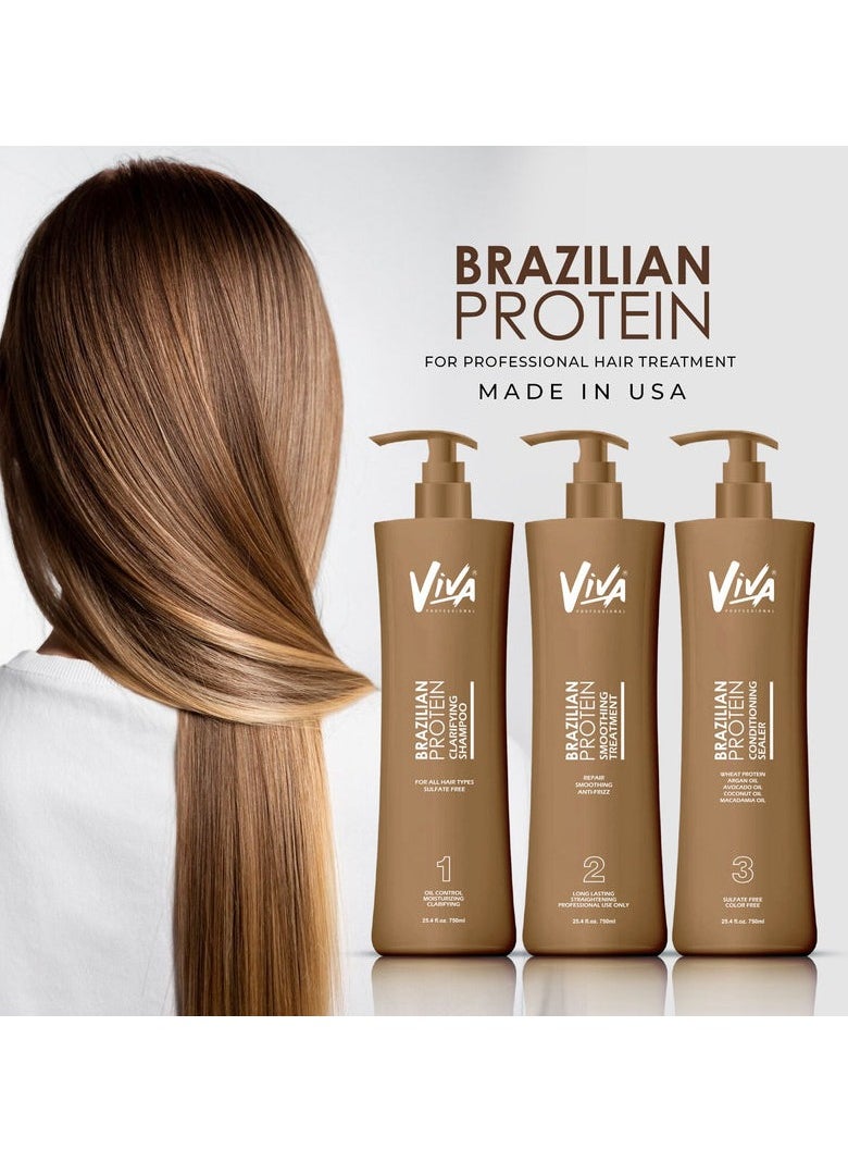 Viva - Viva Brazilian Protein Professional Hair Treatment Kit for Hair Straightening and Smoothening 3x750ml Made in USA Intense treatment for frizz-free & instant manageability. - Image 1