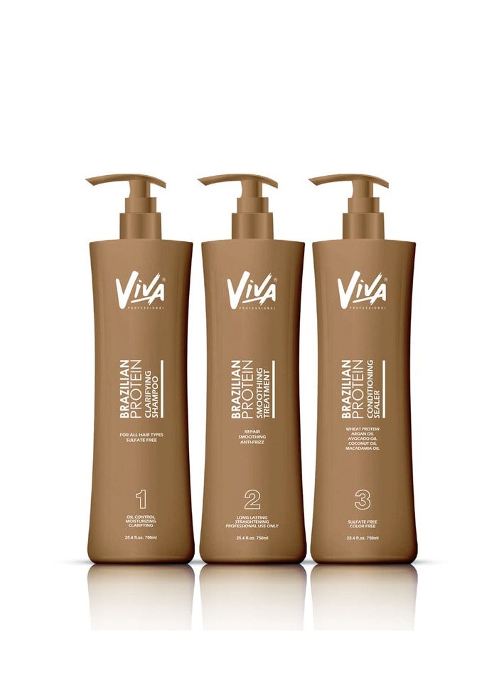 Viva - Viva Brazilian Protein Professional Hair Treatment Kit for Hair Straightening and Smoothening 3x750ml Made in USA Intense treatment for frizz-free & instant manageability. - Image 1