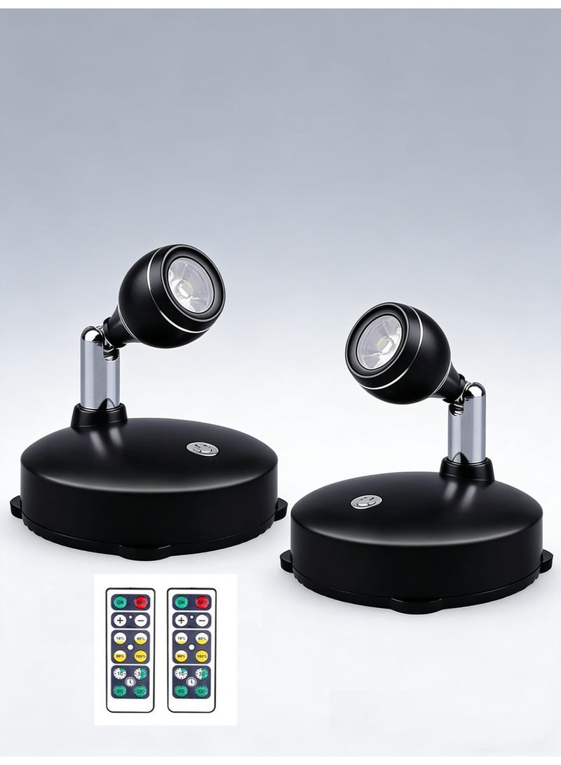 Furtey 2-Pack Wireless LED Spotlight, Battery Operated Dimmable Uplight with Remote | Rechargeable, Rotatable, Timer | for Indoor Wall Art, Paintings, Plants & Display Cabinet - Image 1