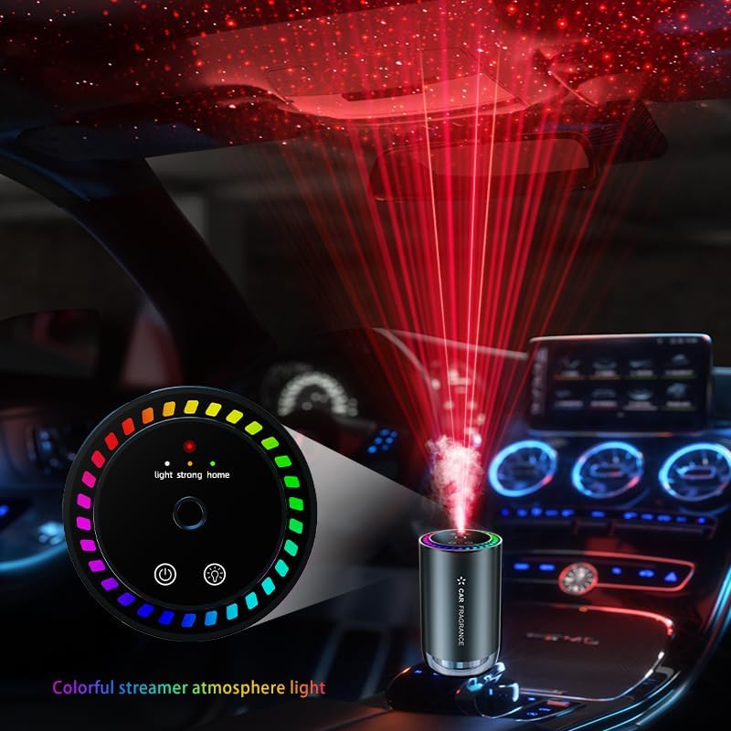 7JI Smart Car Air Freshener, Car Fragrance Diffuser with Starry Sky Projection, Rechargeable Cars Aroma Diffuser, Without Perfume (Gray) - Image 1