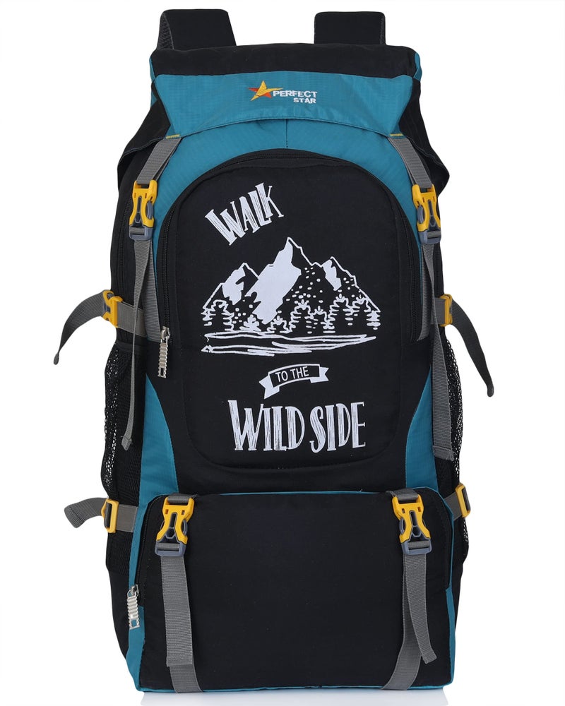 perfect star 75 Litres Rucksack Hiking Trekking Travel Backpack For Shoe Compartment, Spacious Outdoor Sport Camping Bag - Teal - Image 1
