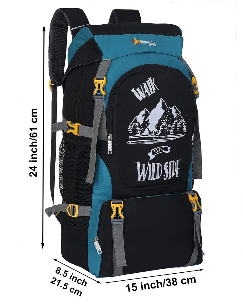 perfect star 75 Litres Rucksack Hiking Trekking Travel Backpack For Shoe Compartment, Spacious Outdoor Sport Camping Bag - Teal - Image 3