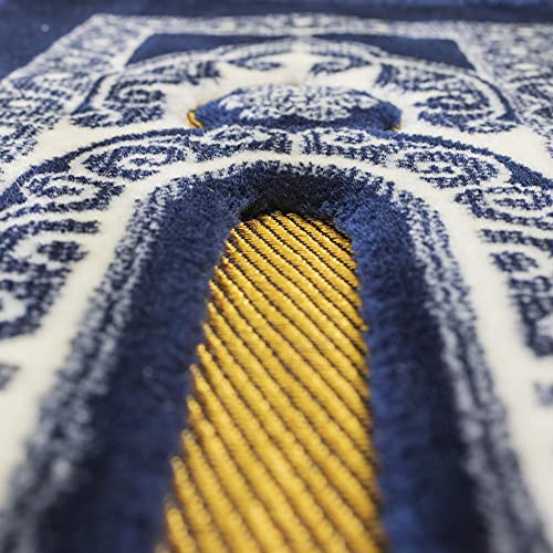 Modefa Islamic Prayer Rug - Double Plush Large & Wide Velvet Carpet - Traditional Muslim Janamaz Sajada - Thick Turkish Prayer Mat for Men & Women- Ramadan or Eid Gift - Floral Mihrab (Navy Blue) - Image 4
