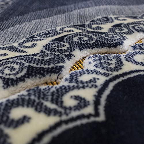 Modefa Islamic Prayer Rug - Double Plush Large & Wide Velvet Carpet - Traditional Muslim Janamaz Sajada - Thick Turkish Prayer Mat for Men & Women- Ramadan or Eid Gift - Floral Mihrab (Navy Blue) - Image 3