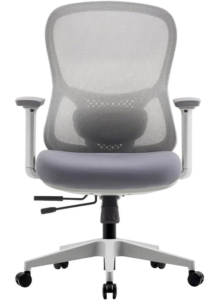 MOMENT كرسي مكتب مريح مزود بشبكة مع دعم قطني، مساند ذراع قابلة للتعديل، قاعدة دوارة وعجلات متحركة - رمادي - Image 1