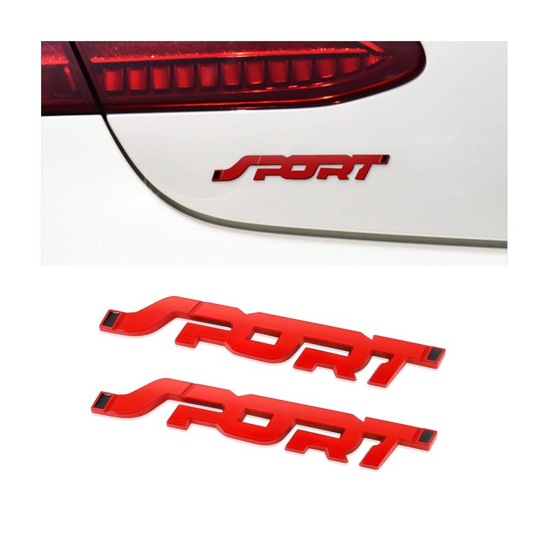 2PCS 3D Metal Car Sport Sticker Car Side Fender Rear Trunk Emblem Badge Decals Auto Tailgate Sport Logo Decoration Accessories Compatible for All Truck SUV Pickup Models Red