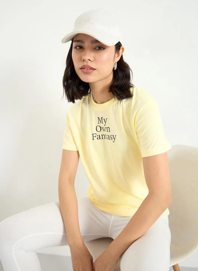 Styli Styli Women Yellow Slogan Print T-Shirt